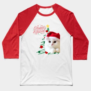 White cat in Santa Hat happy Holodays ,Brafdesign Baseball T-Shirt